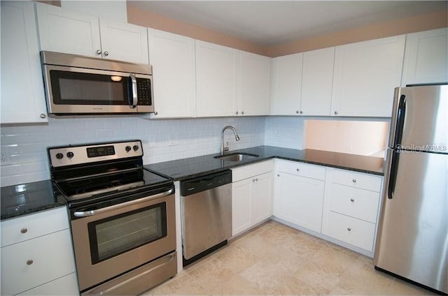 kitchen with white cabinets, sink, decorative backsplash, and appliances with stainless steel finishes