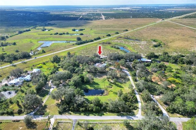 drone / aerial view featuring a rural view and a water view