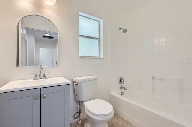 full bathroom featuring tile patterned flooring, vanity, shower / bath combination, and toilet