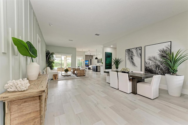 living room with a textured ceiling and light hardwood / wood-style floors