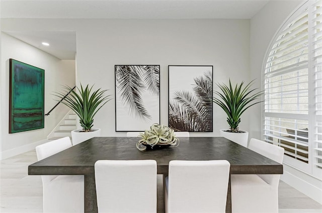 dining area with light hardwood / wood-style flooring