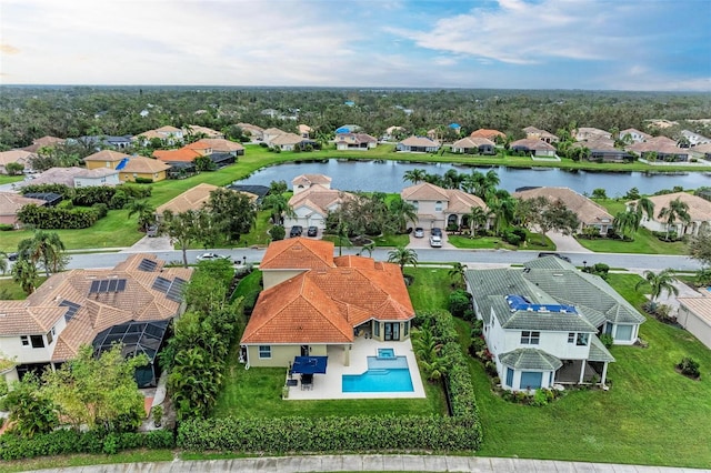 aerial view with a water view