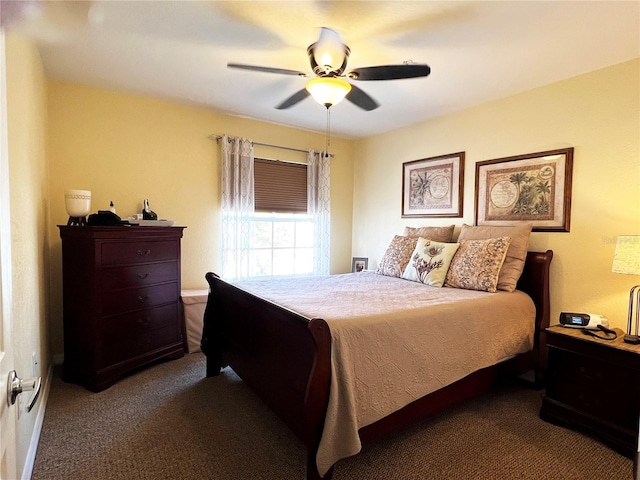 bedroom with carpet flooring and ceiling fan