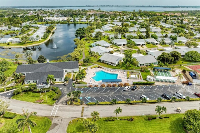 aerial view with a water view