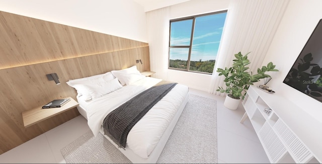 bedroom with tile patterned flooring and multiple windows