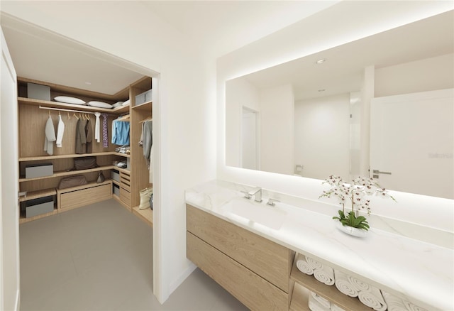 bathroom with vanity and tile patterned floors