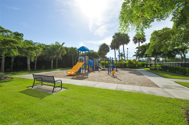 view of playground featuring a yard