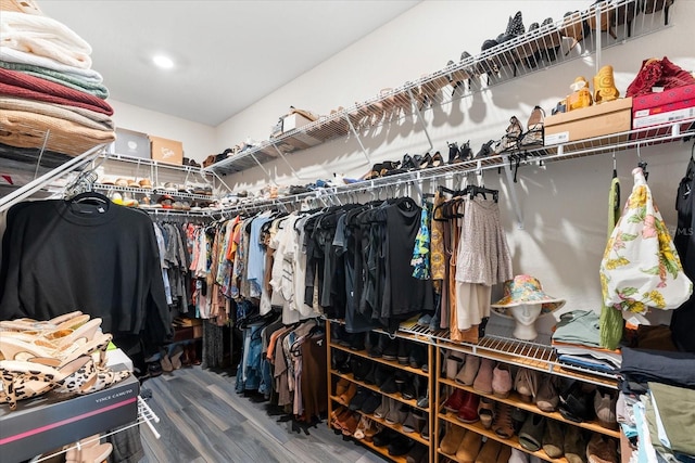 walk in closet featuring hardwood / wood-style floors