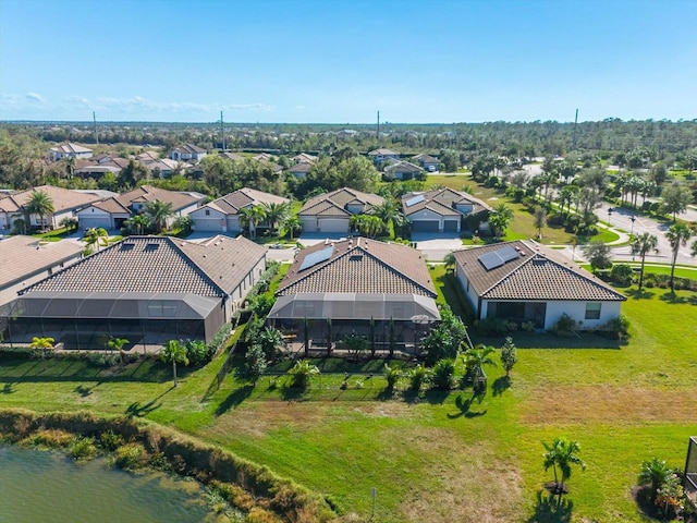 aerial view with a water view