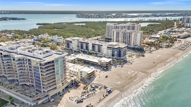 aerial view with a water view and a view of city