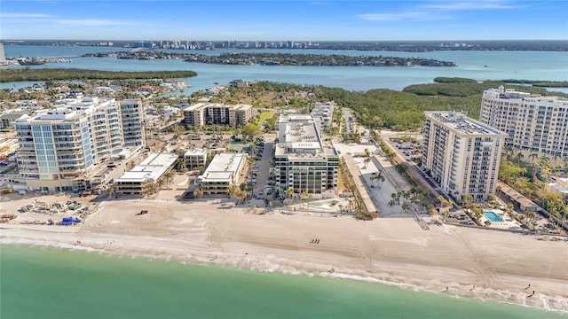 aerial view featuring a view of city and a water view