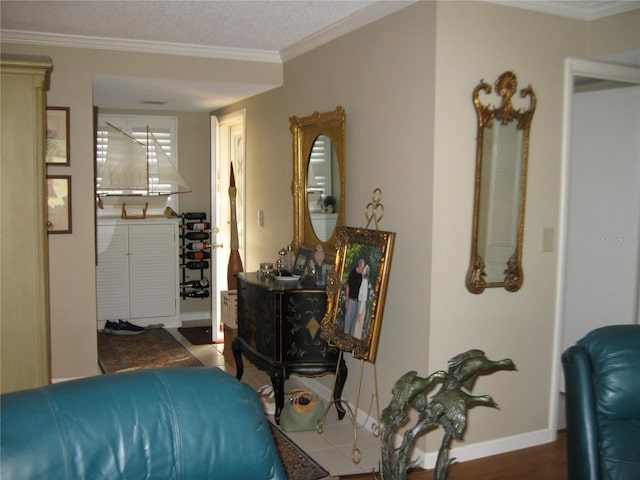 interior space with hardwood / wood-style floors and crown molding