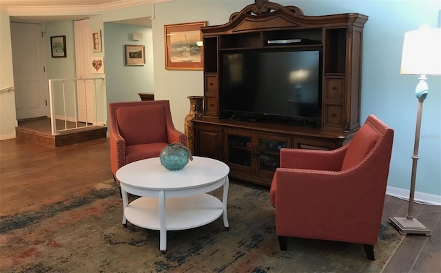 living room with dark wood-type flooring