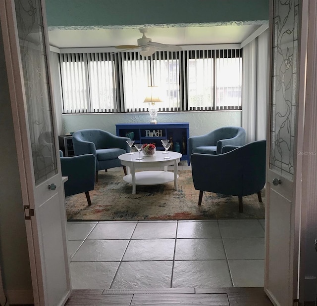 living room with ceiling fan