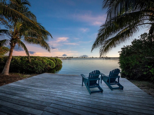 view of dock featuring a water view