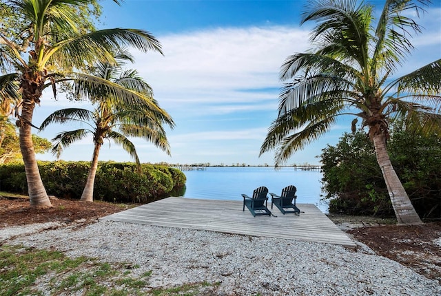 view of dock with a water view