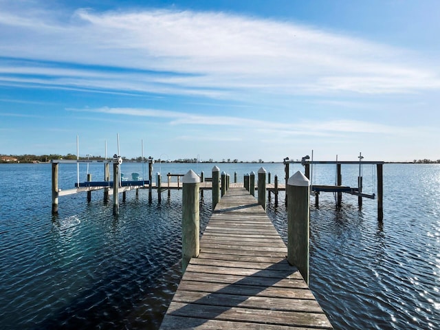 dock area with a water view