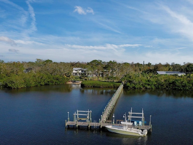 view of dock with a water view