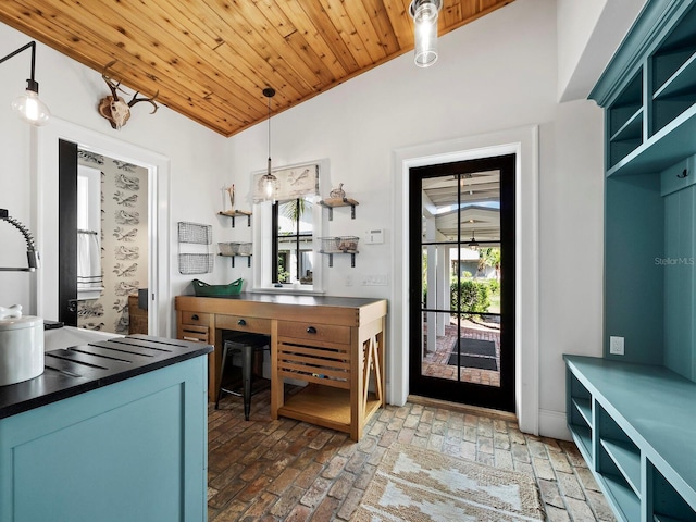 bathroom featuring wood ceiling