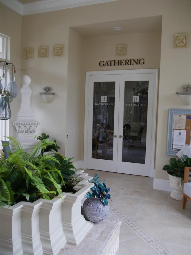 doorway to property featuring french doors