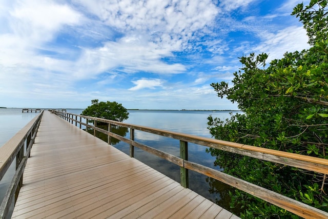 view of dock with a water view