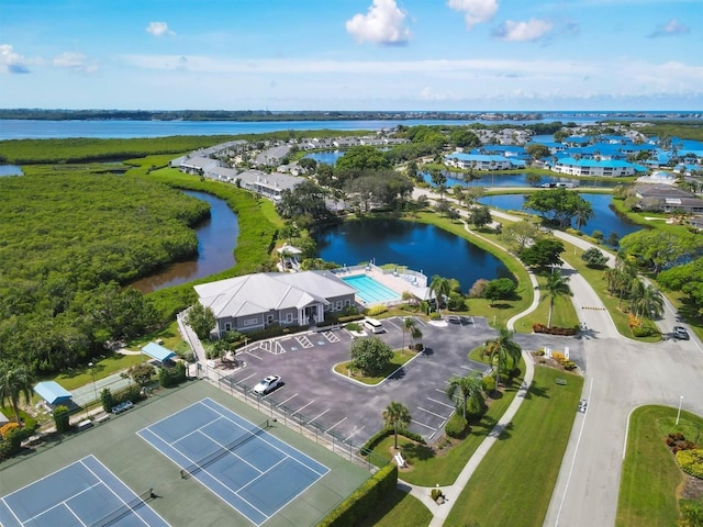 aerial view with a water view