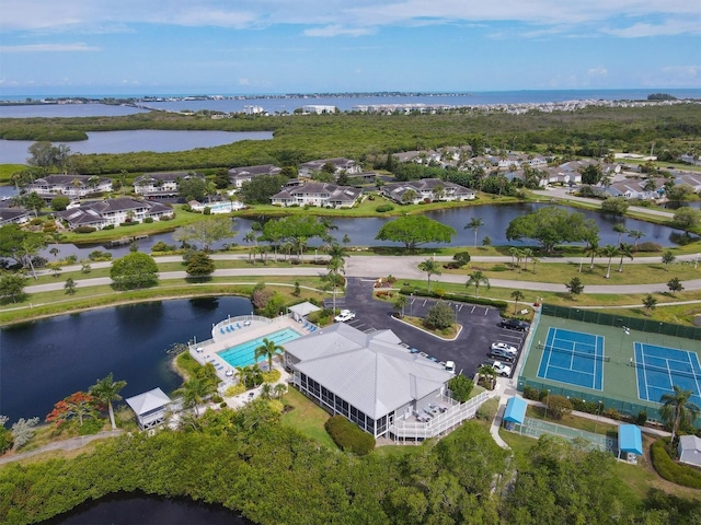 aerial view with a water view