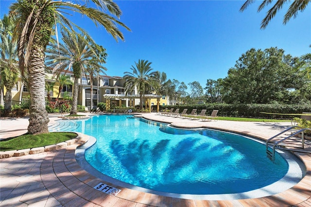 view of swimming pool featuring a patio