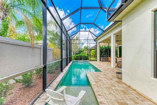 view of pool featuring a patio and a lanai