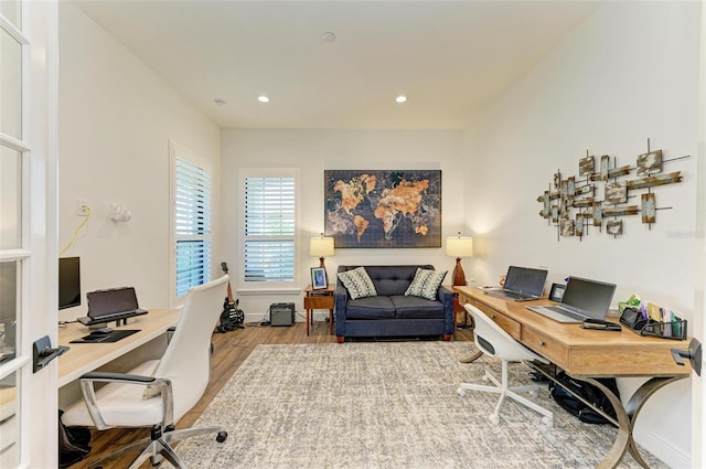 home office featuring light wood-type flooring