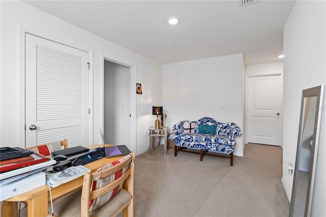 view of carpeted home office