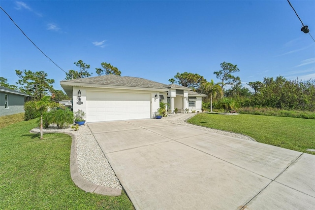 single story home featuring a garage and a front yard