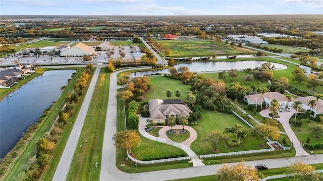 aerial view with a water view