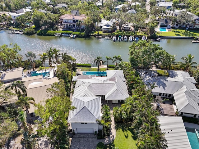 aerial view with a water view