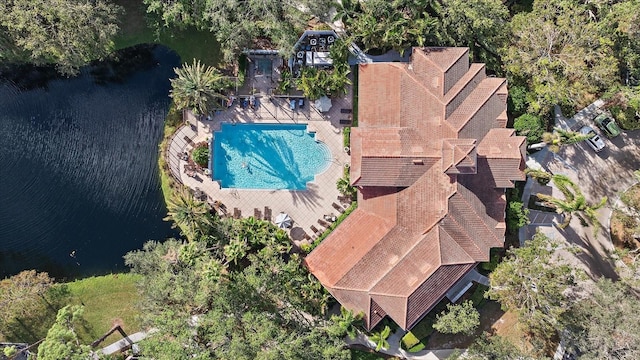 aerial view featuring a water view