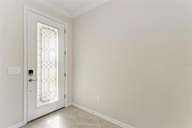 tiled entryway with crown molding