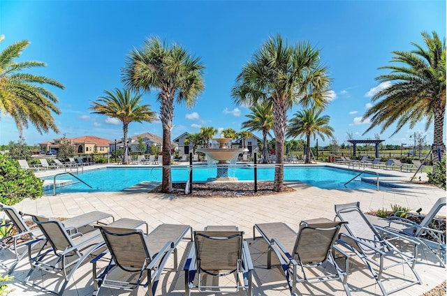 view of swimming pool featuring a patio