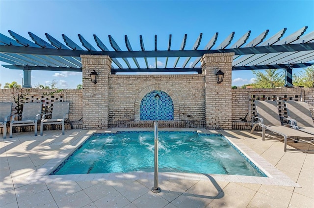 view of pool with a patio area and pool water feature