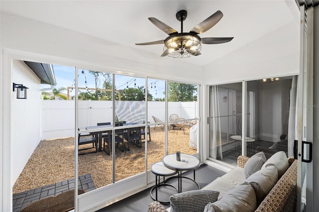 1953 Wheeling Ave, North Port, FL 34288 - sunroom / solarium with plenty of natural light, ceiling fan, outdoor lounge area, and lofted ceiling