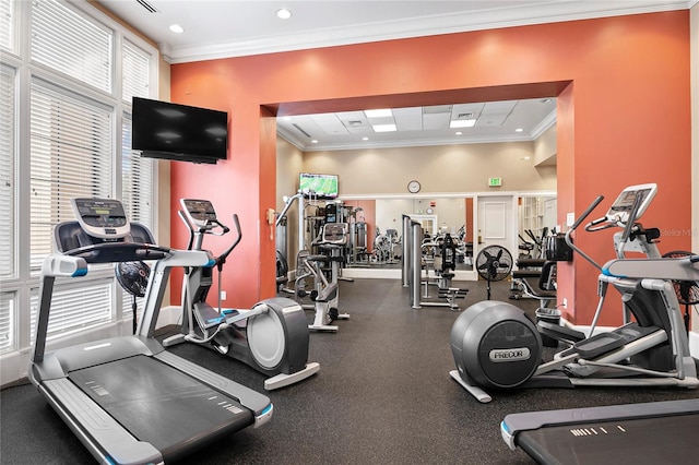 gym featuring ornamental molding