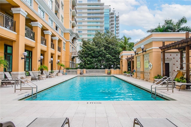 view of pool featuring a patio area