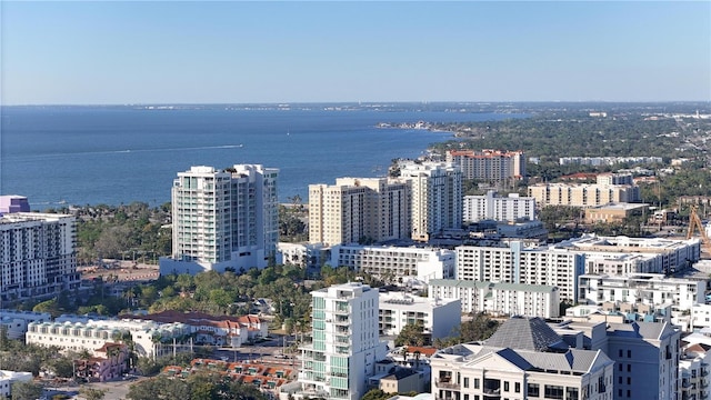 property's view of city featuring a water view