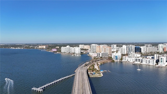 drone / aerial view featuring a water view