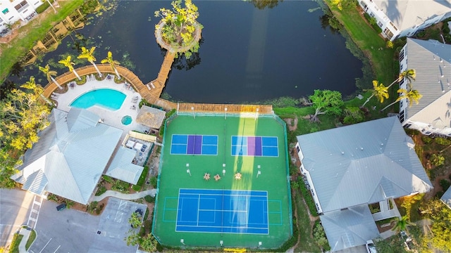 aerial view with a water view