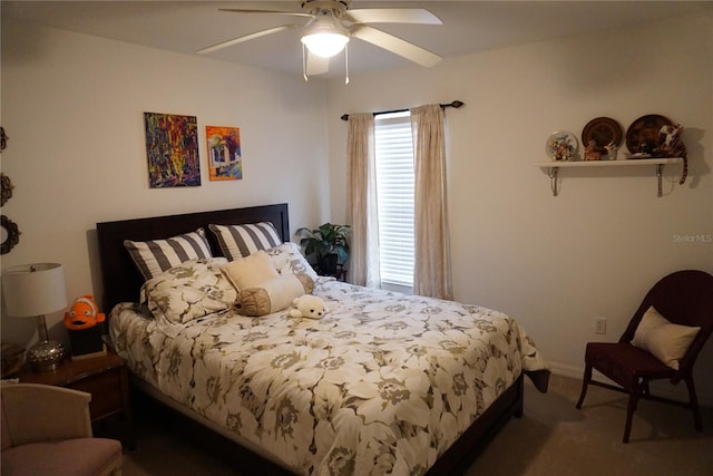 bedroom featuring carpet flooring and ceiling fan