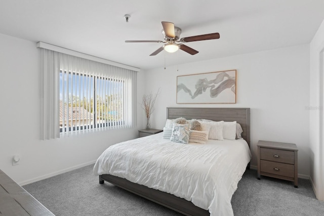 bedroom featuring carpet flooring and ceiling fan