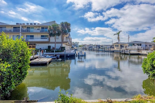 view of dock with a water view