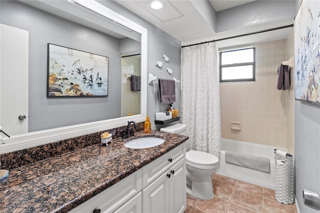 full bathroom with tile patterned flooring, vanity, shower / bath combination with curtain, and toilet