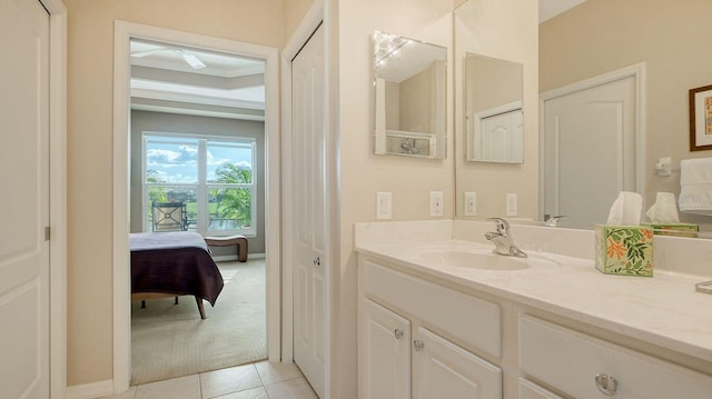 bathroom with vanity and tile patterned flooring