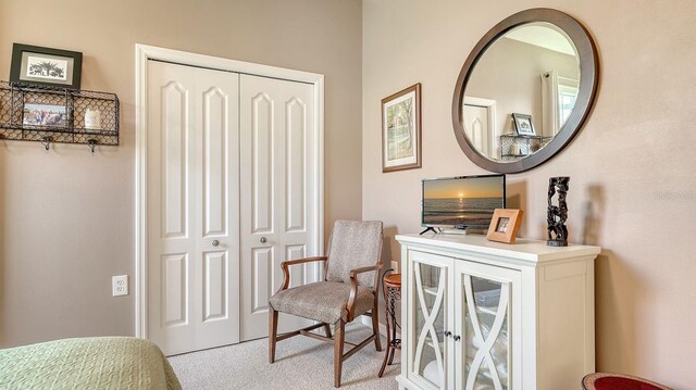 sitting room with light colored carpet